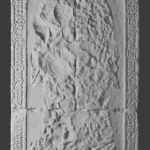 ortopohled na nasvícený 3D model restaurovaného náhrobníku